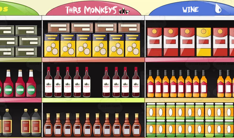 三只猴子THR3MONKEYS,专为社交、年轻打造-定位年轻群体、商超环境（进口葡萄酒，就找莫莫猴） 